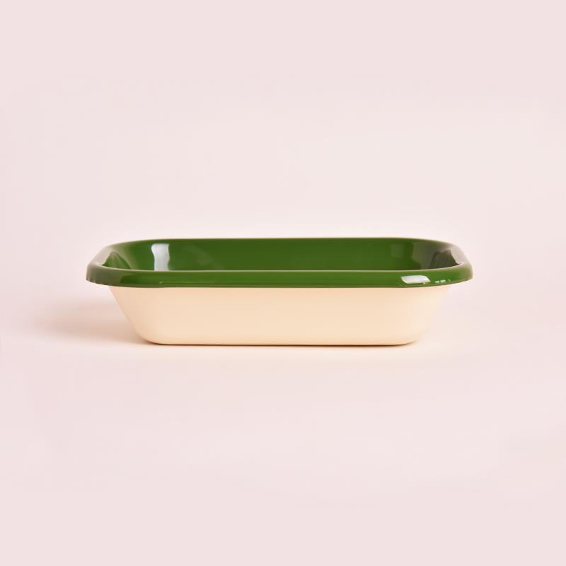 Emaye 16x11 cm Meze Tabağı Krem-İç/Kordon Asker Yeşili