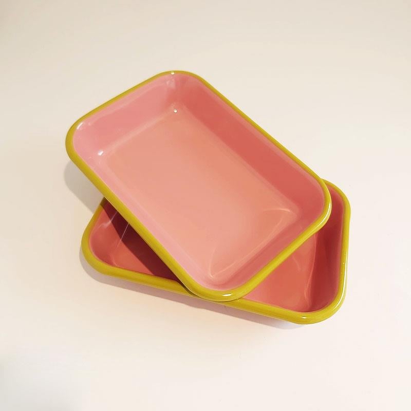 Emaye 22x16 cm 2li Meze Tabağı Seti Gül Kurusu - K. Fıstık Yeşili