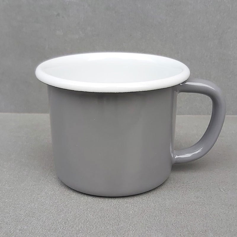 Emayra gri dış yüzey ve beyaz kordon detaylı 350 ml modern emaye kupa