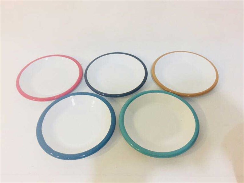 Emayra Emaye Tabak 12 cm | Beyaz Kordon Kırmızı