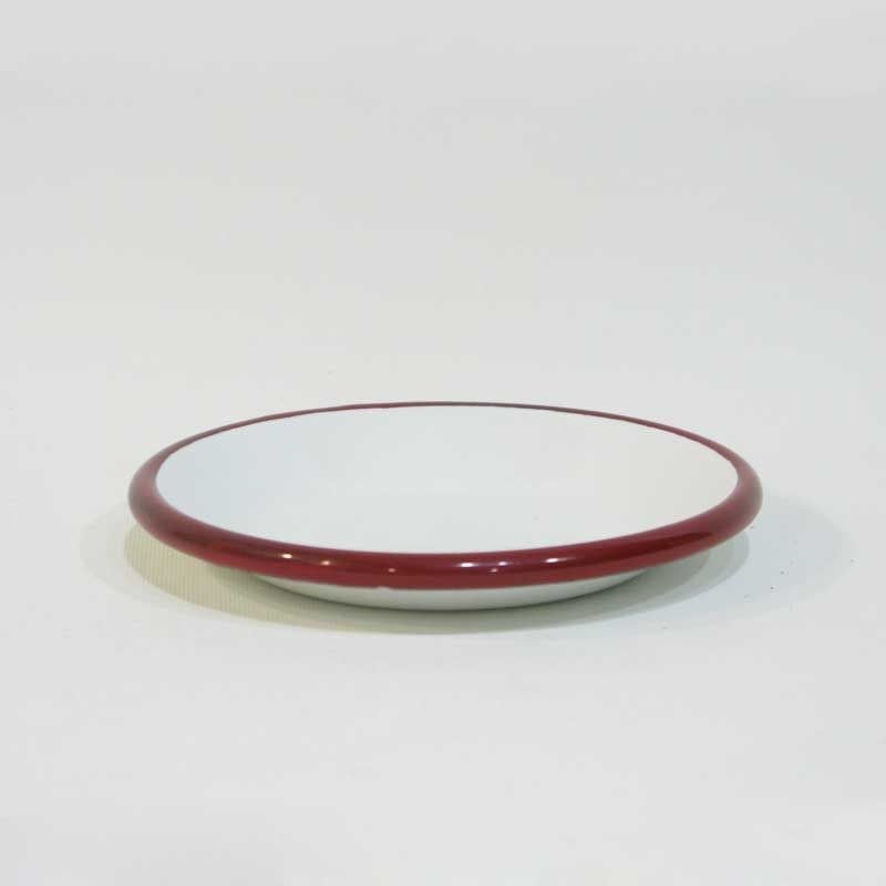 Emayra Emaye Tabak 12 cm | Beyaz Kordon Kırmızı