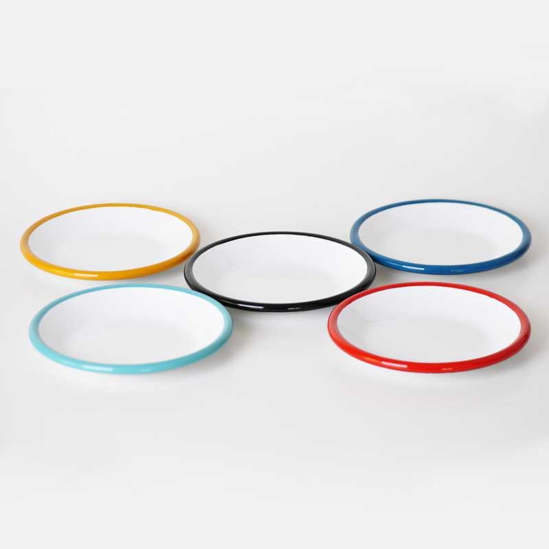 Emayra Emaye Tabak 12 cm | Beyaz Kordon Kırmızı