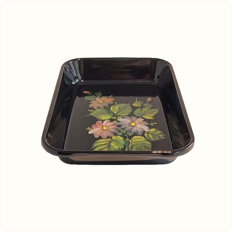 Emaye El Çizimi Çiçek Desen Meze Tabağı-2 27 x 19 cm