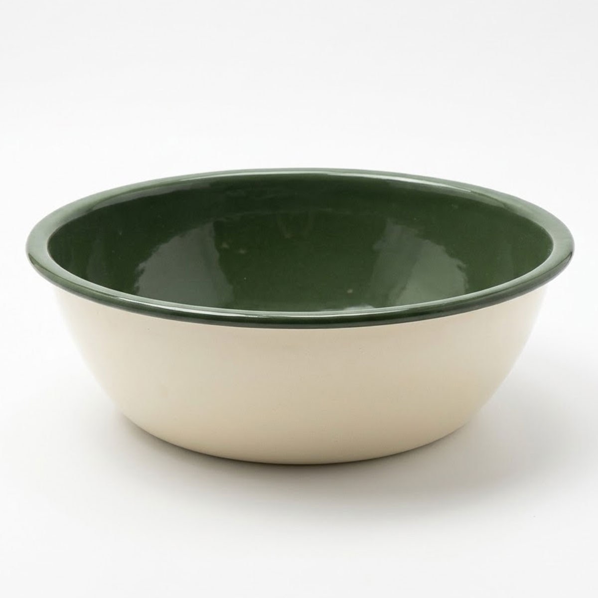 Çamlıca Home açık bal rengi dış gövdeli orman yeşili iç hazneli 32 cm emaye hamur yoğurma kasesi ve leğeni