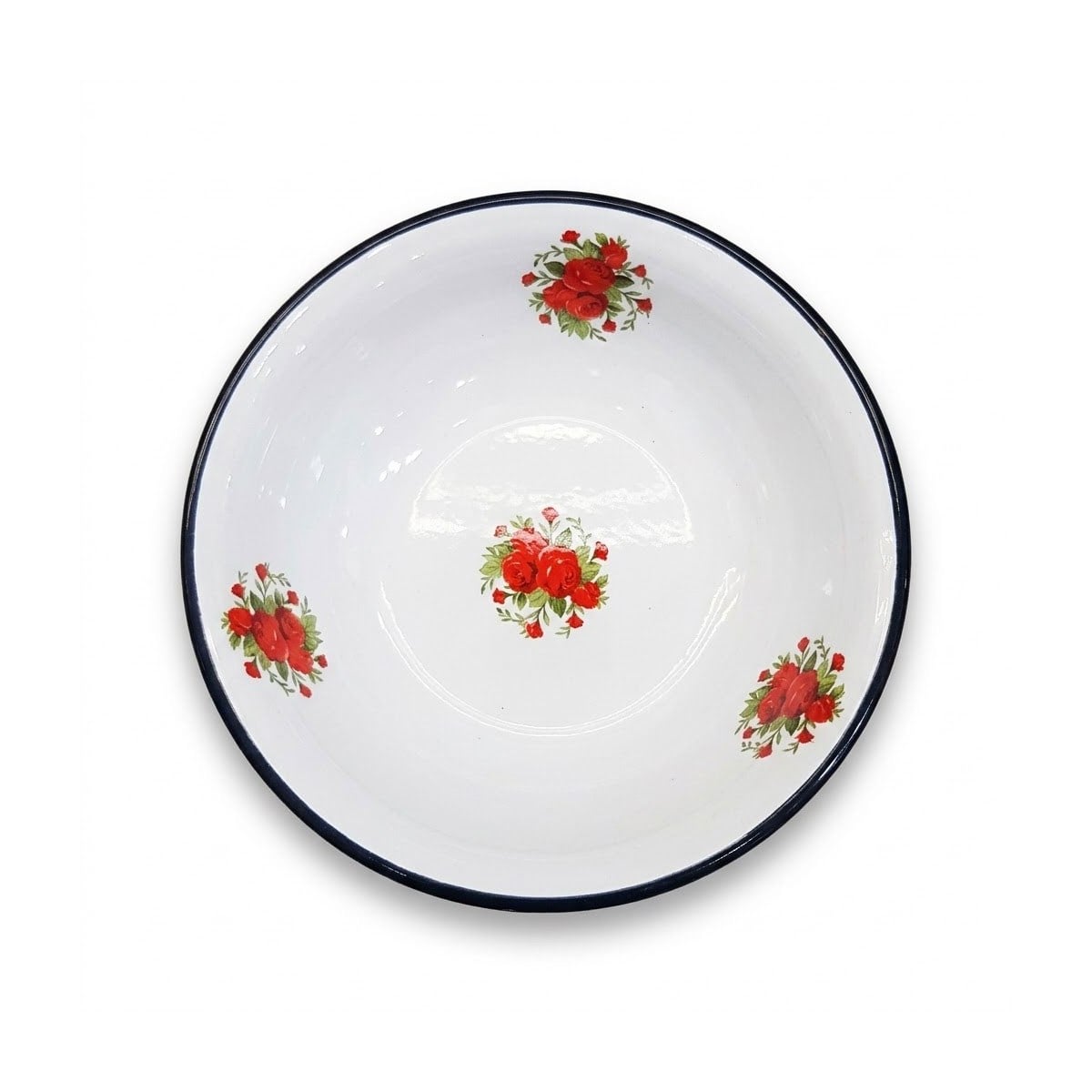 Emaye Hamur Yoğurma Kasesi 32 cm Siyah Gül Desenli