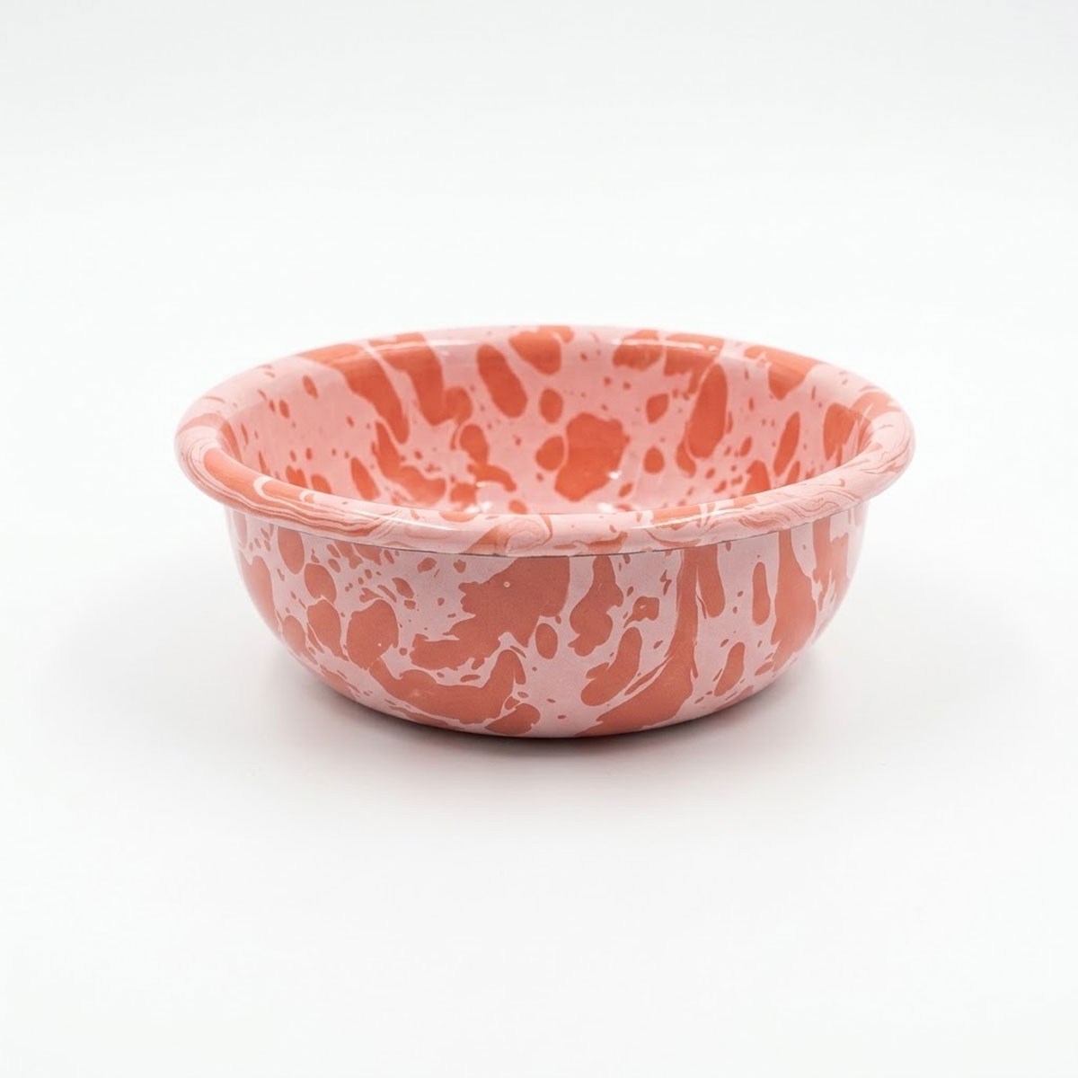 Açık pembe ve mercan renkli çakıltaşı ebru desenli 12 cm emaye kase Çamlıca Home