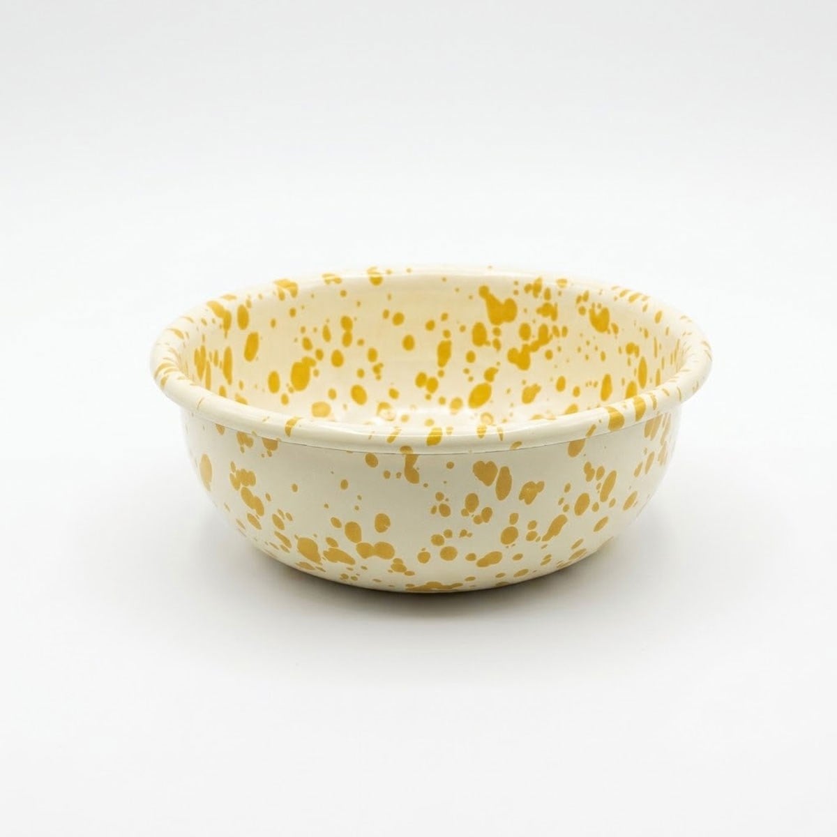 Krem zemin üzeri bal sarısı çakıltaşı ebru desenli 14 cm emaye çorba kasesi Çamlıca Home