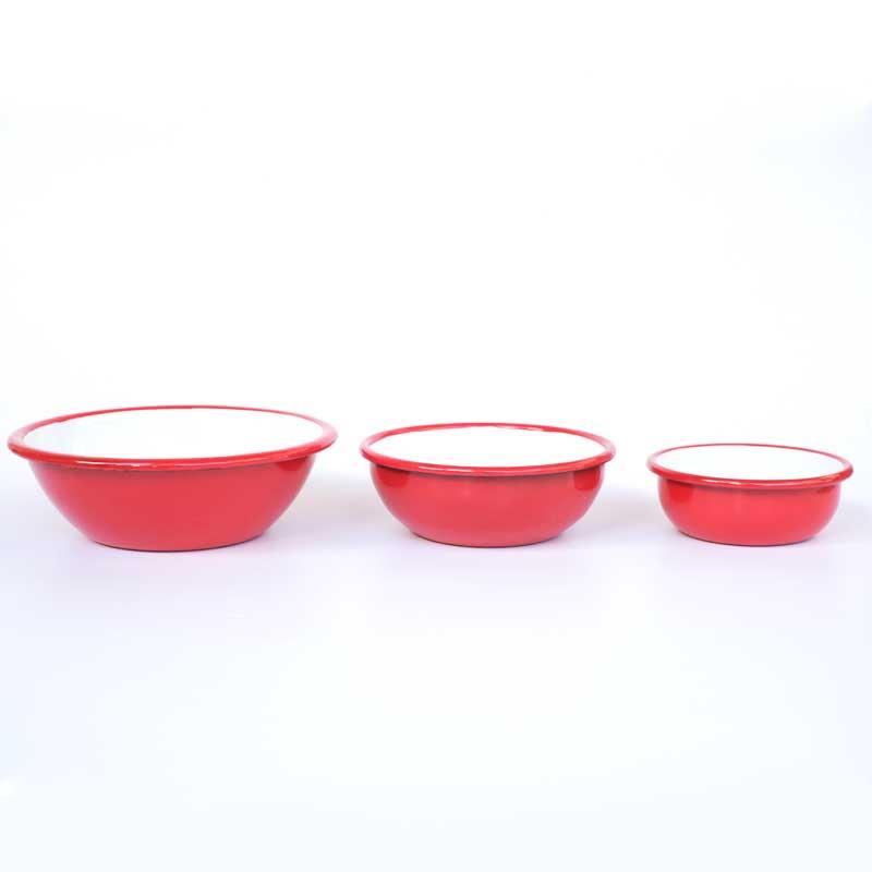 Emaye Kase 3lü Set Kırmızı