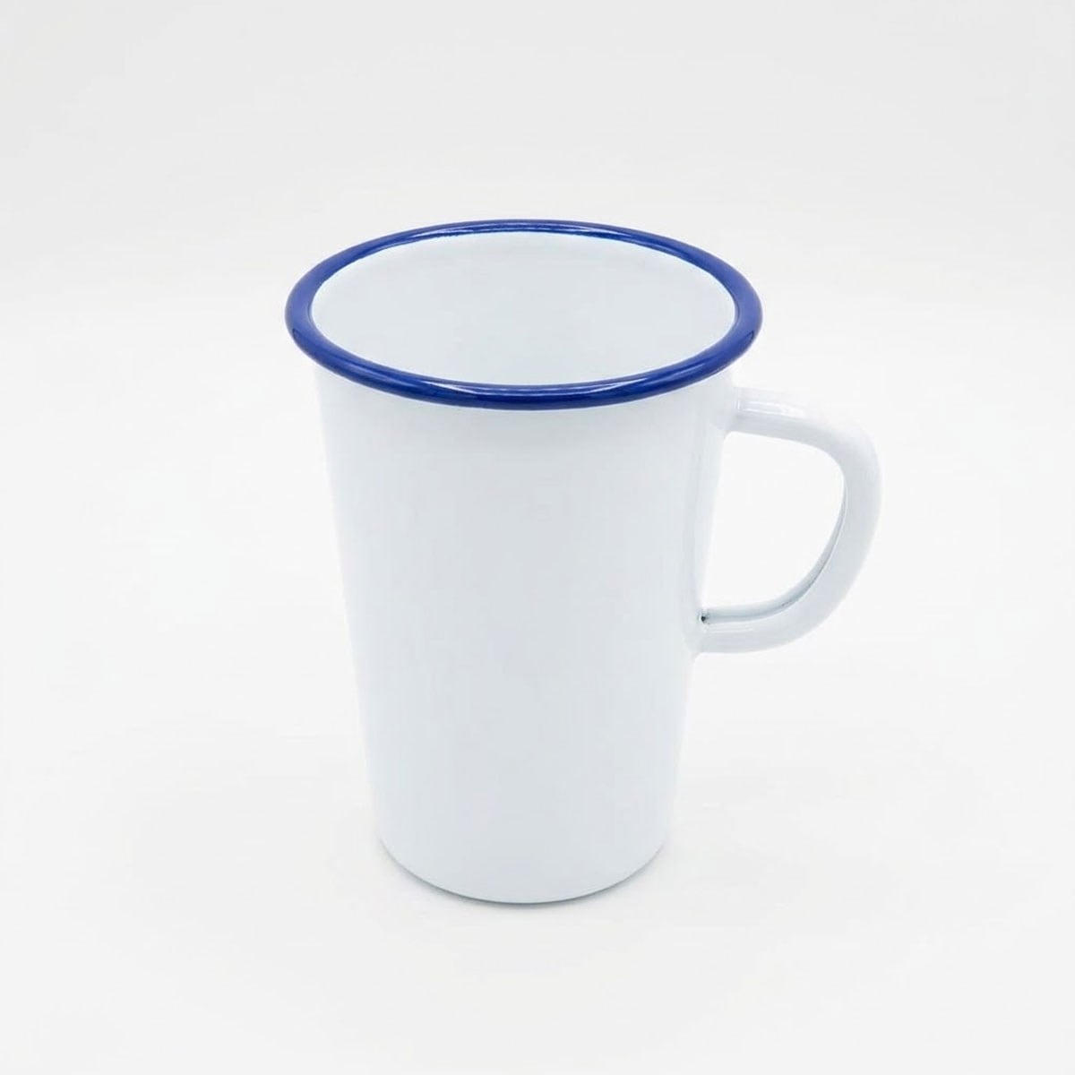 Çamlıca Home kobalt mavi kordon biyeli beyaz konik kulplu 450 ml emaye bardak ve kupa