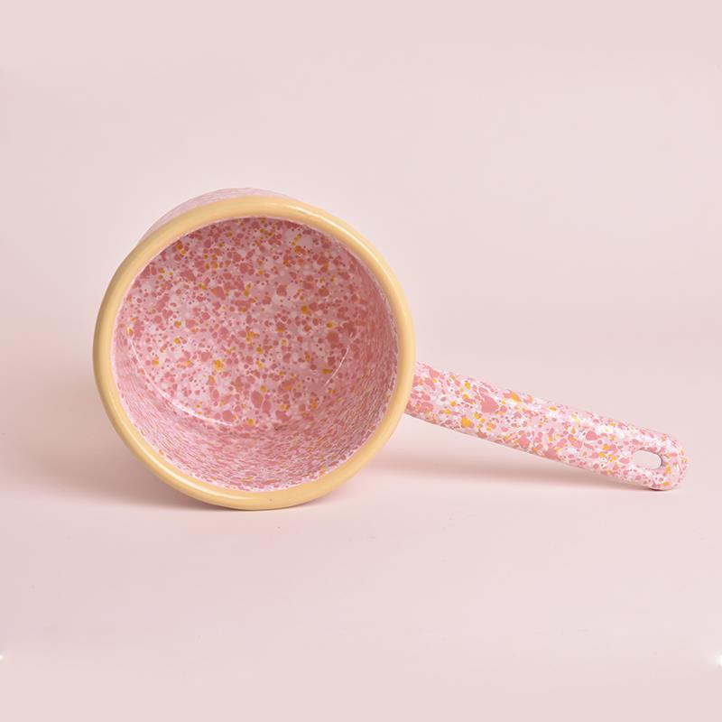 Emaye Metal Saplı Sütlük Pembe Serpme Desen
