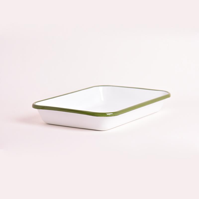 Emaye Meze Tabağı Beyaz Kordon Ç. Yeşil 27 x 19 cm