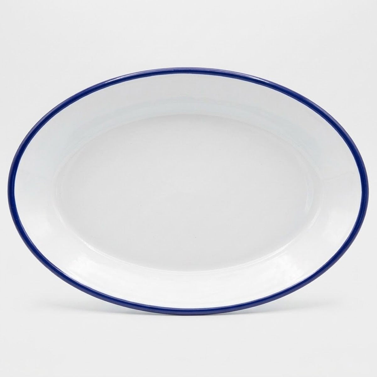 Çamlıca Home kobalt mavi kordon biyeli beyaz emaye 30x20 cm oval kayık servis meze ve sunum tabağı