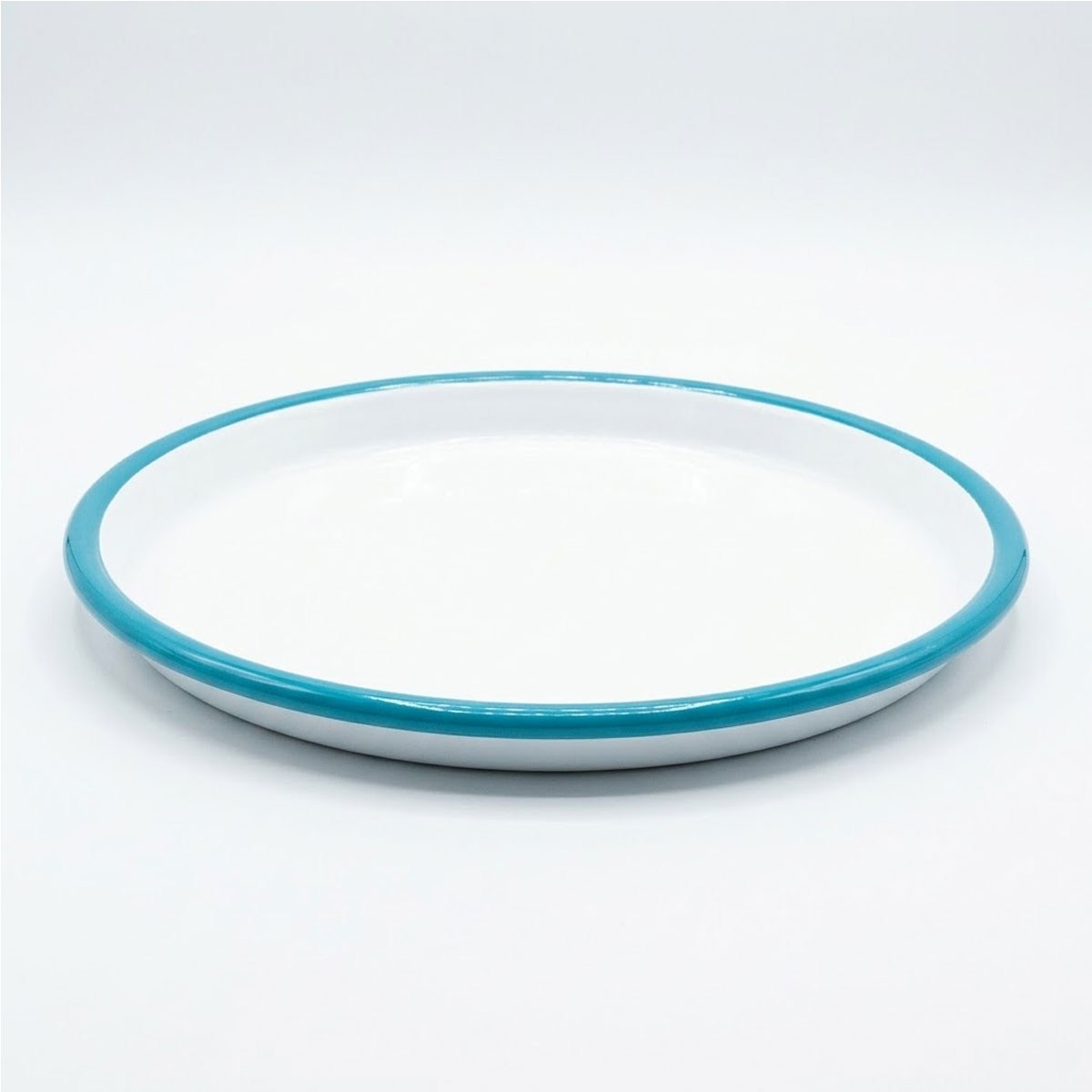 Emaye Pizza Tabağı 22 cm Beyaz Kordon Turkuaz
