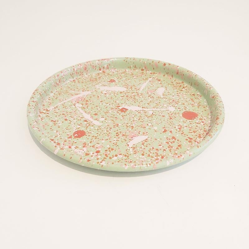 Emaye Pizza Tabağı Serpme Desen Yeşil 22 cm