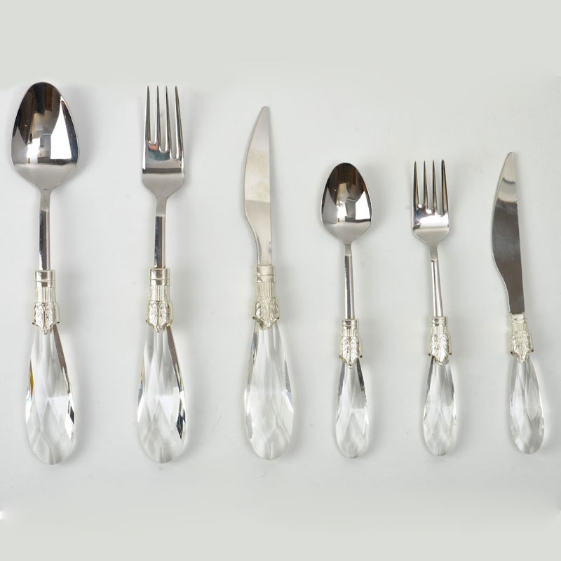 Emayra Diamond 36 parça şeffaf kristal saplı gümüş renkli paslanmaz çelik tam takım - Çamlıca Home