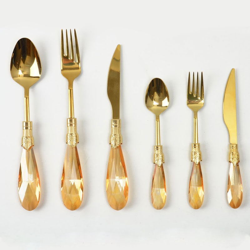 Emayra Diamond 36 parça amber kristal saplı altın titanyum kaplama paslanmaz çelik tam takım - Çamlıca Home