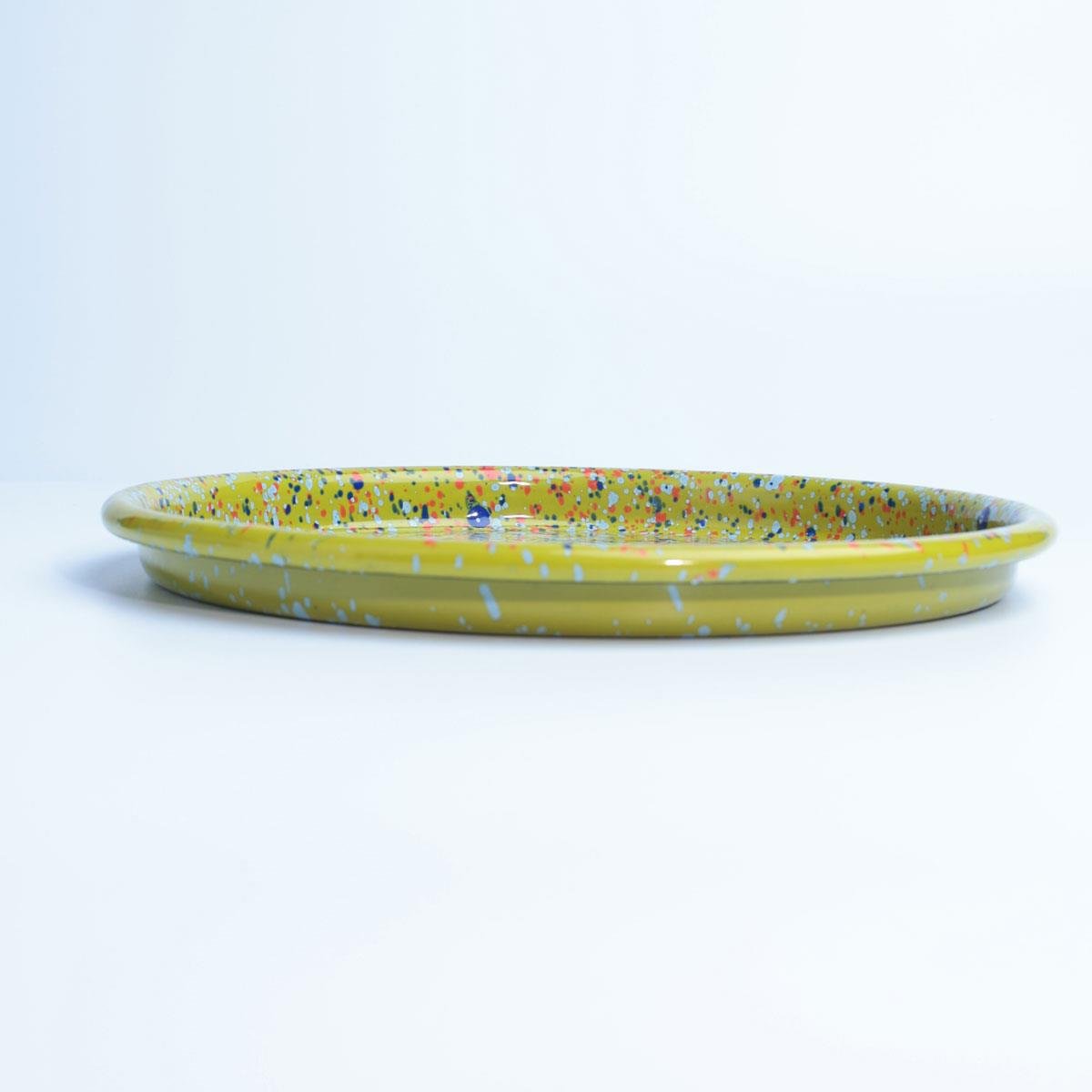 Emayra Emaye Pizza Tabağı 22 cm | Serpme Desen Koyu Yeşil