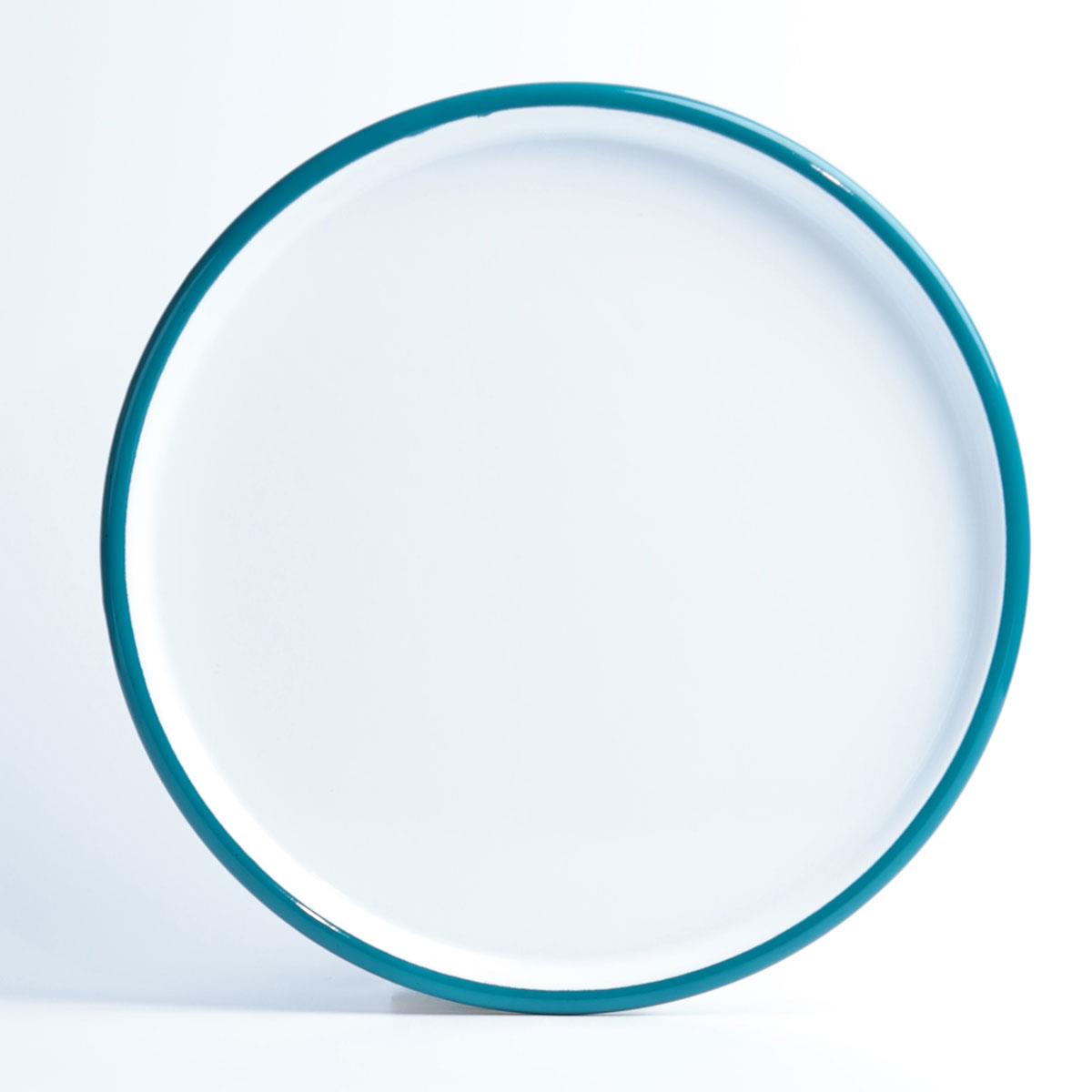 Emayra Emaye Pizza Tepsisi Beyaz Kordon Turkuaz 32 cm