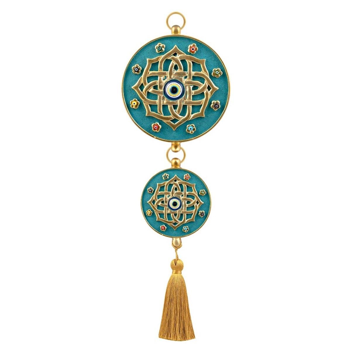 Nazar boncuklu duvar süsü Emayra Turkuaz Mandala Desenli Püsküllü - Çamlıca Home