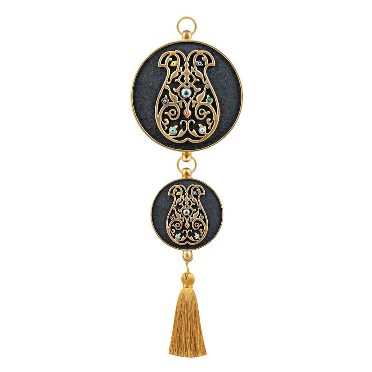 Nazar boncuklu duvar süsü Emayra Kahve Altın Kaftan Motifli Püsküllü - Çamlıca Home