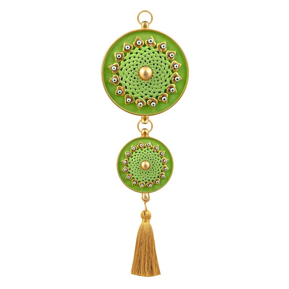 Nazar boncuklu duvar süsü Emayra Yeşil Geleneksel Desenli Püsküllü - Çamlıca Home