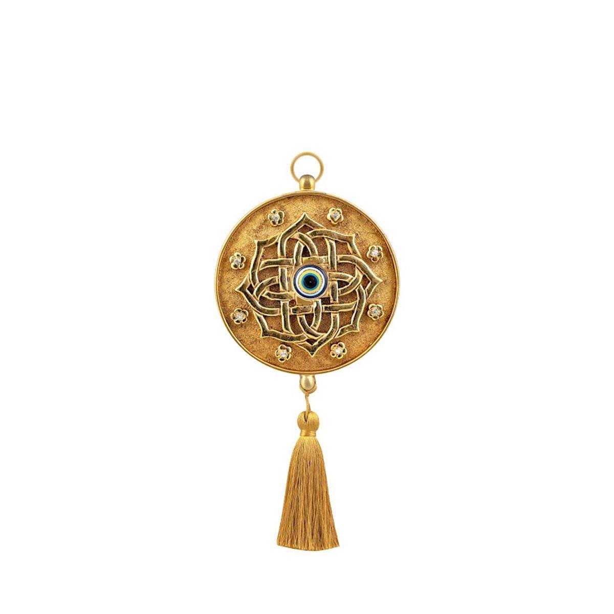 Emayra Tekli Nazar Boncuklu Duvar Süsü, altın rengi ve mandala desenli