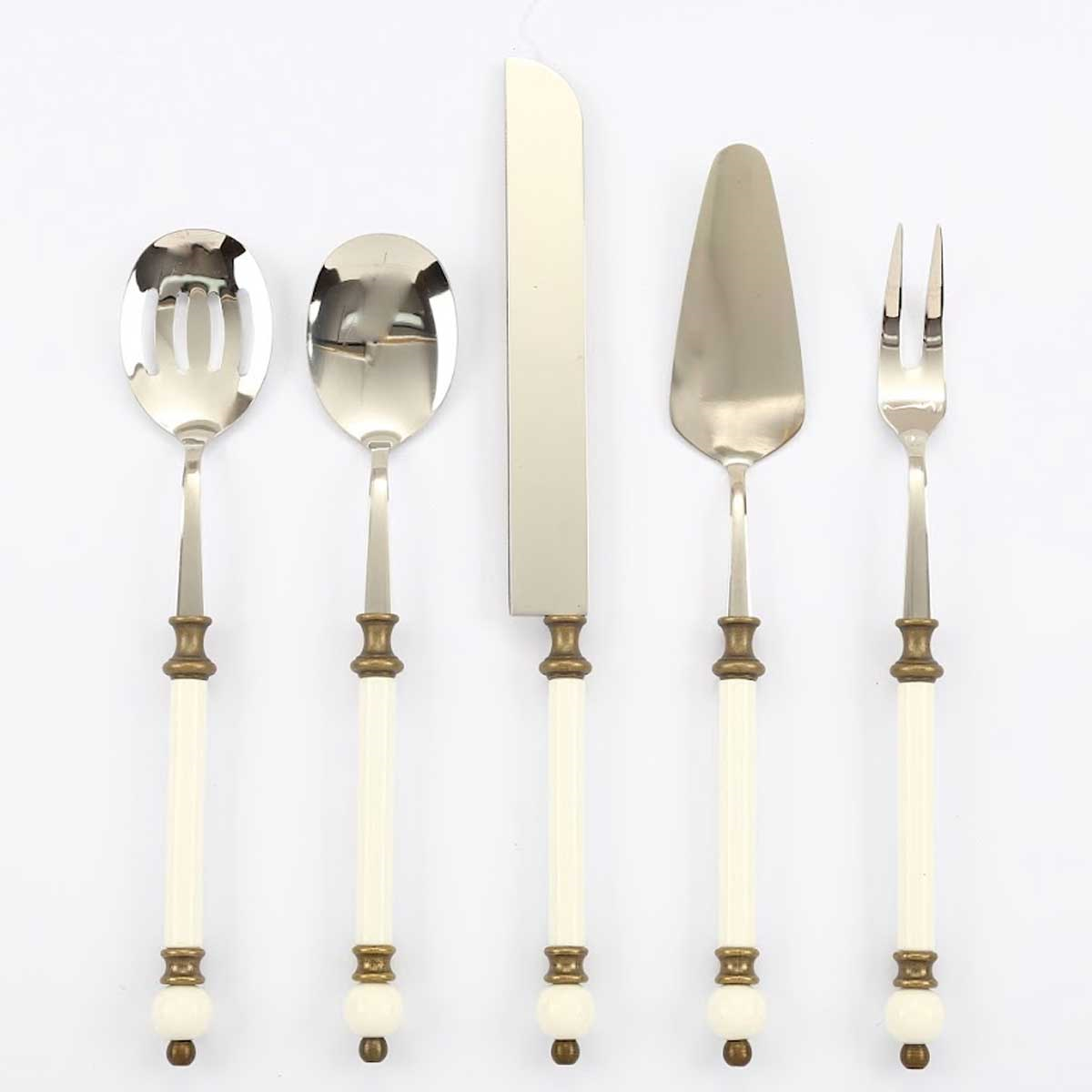 Emayra antik porselen saplı topuzlu detaylı 5 parça paslanmaz çelik servis seti - Çamlıca Home