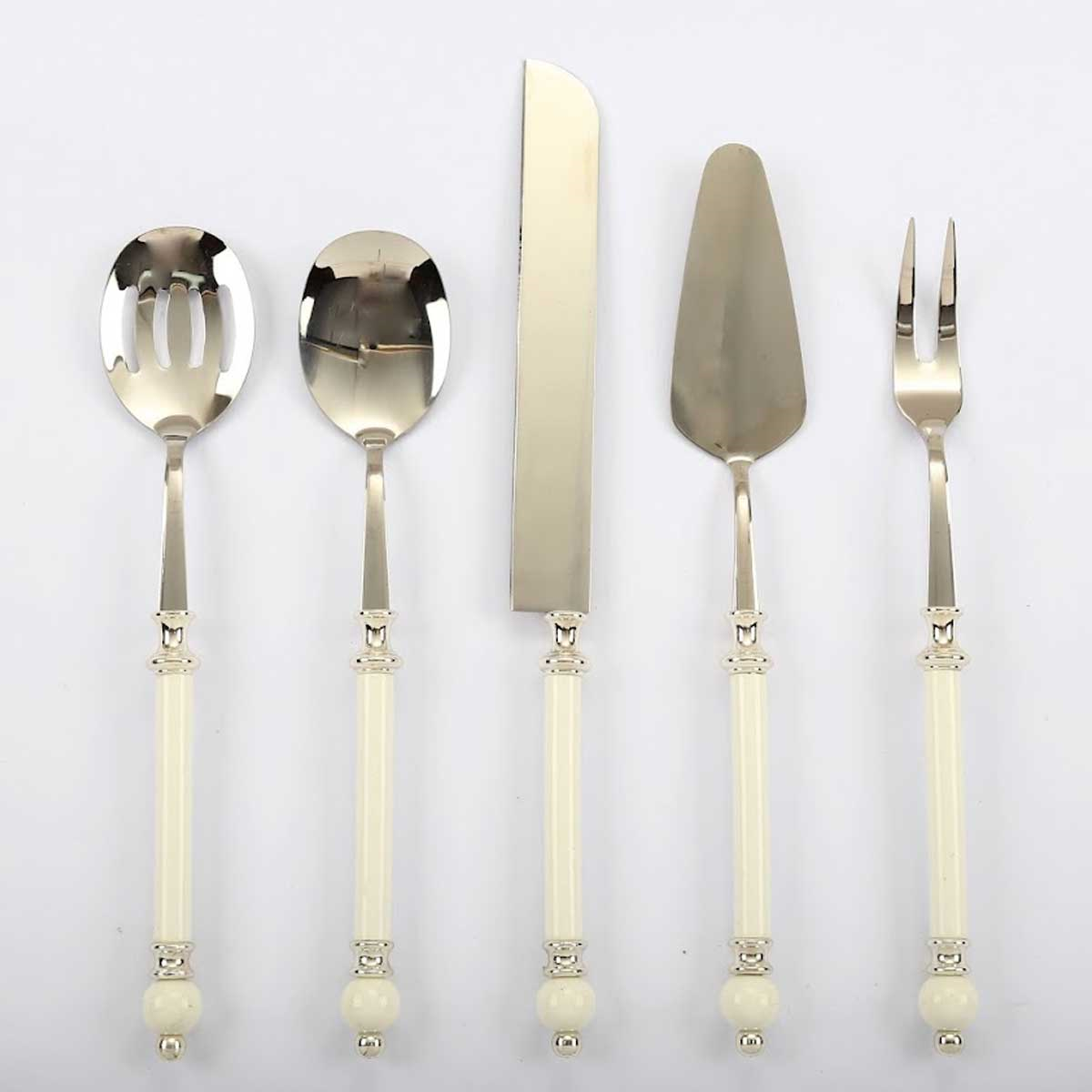 Emayra antik porselen saplı topuzlu detaylı 5 parça gümüş servis seti - Çamlıca Home