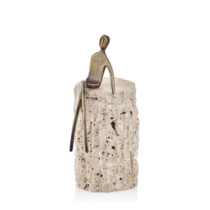 Evza Naturel Krem Traverten Oturan Bronz Kadın Dekor - Seta Bianca