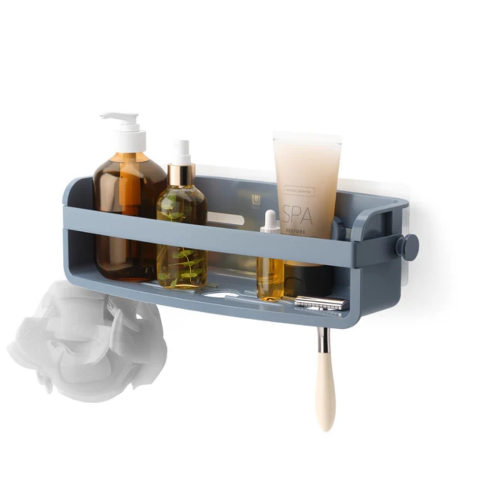 Flex Yapışkanlı Banyo Duş Rafı Gri Mavi 32.7 cm