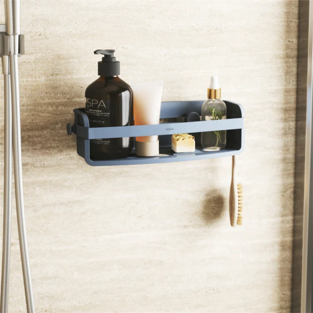 Flex Yapışkanlı Banyo Duş Rafı Gri Mavi 32.7 cm