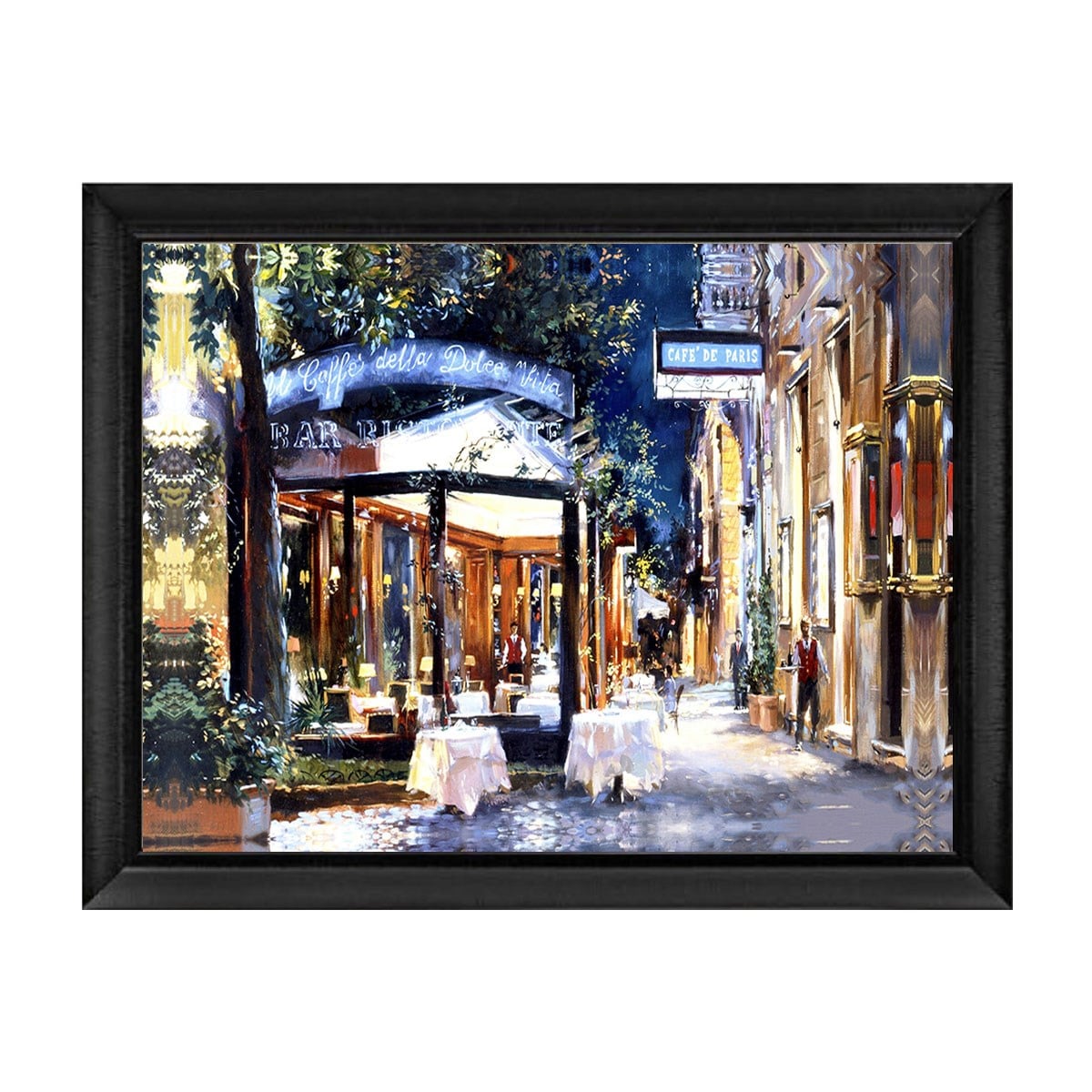 Gece Işıklarında Paris Sokak Kafe ve Restoran Manzaralı Tablo