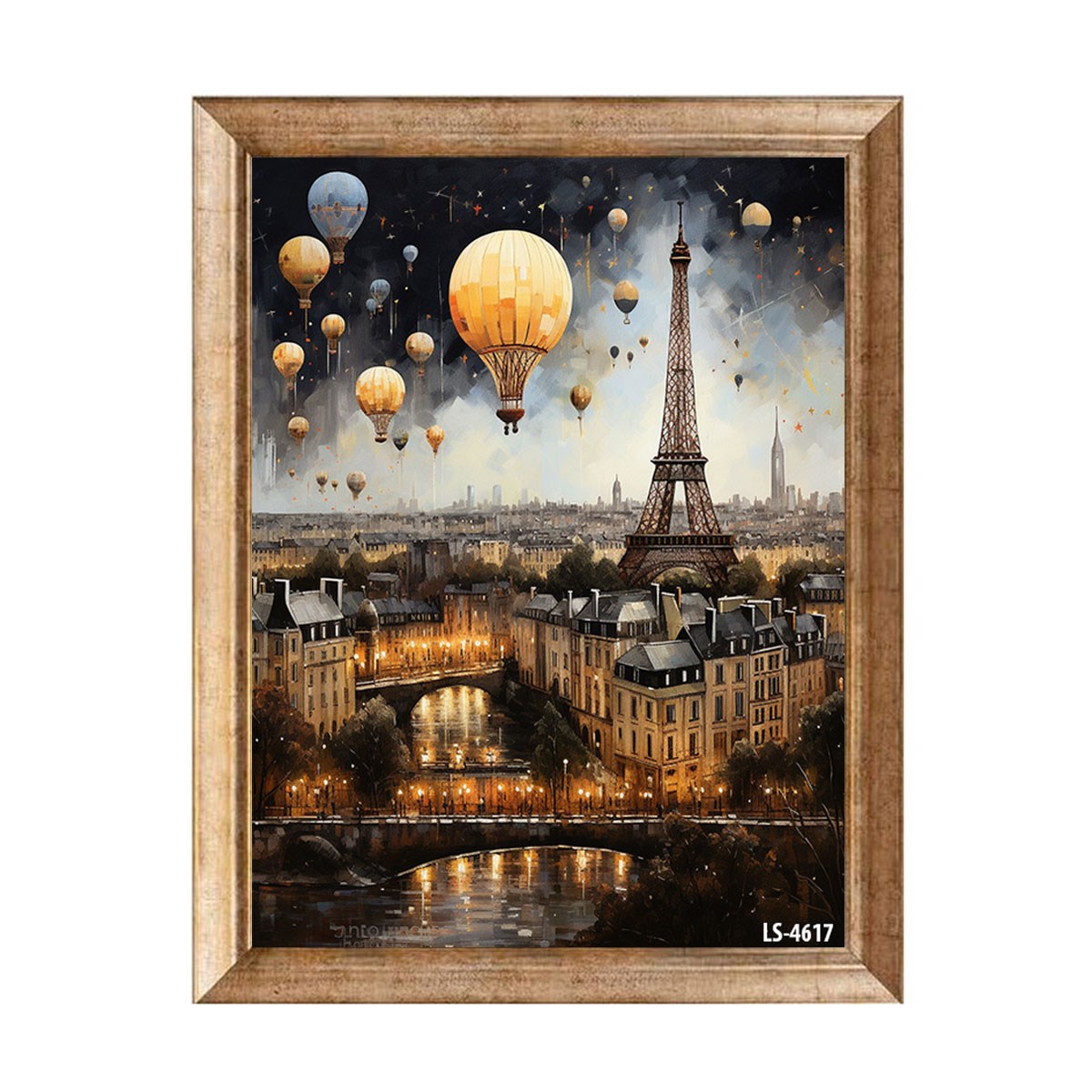 Gece Paris Eyfel Kulesi ve Sıcak Hava Balonları Tablosu
