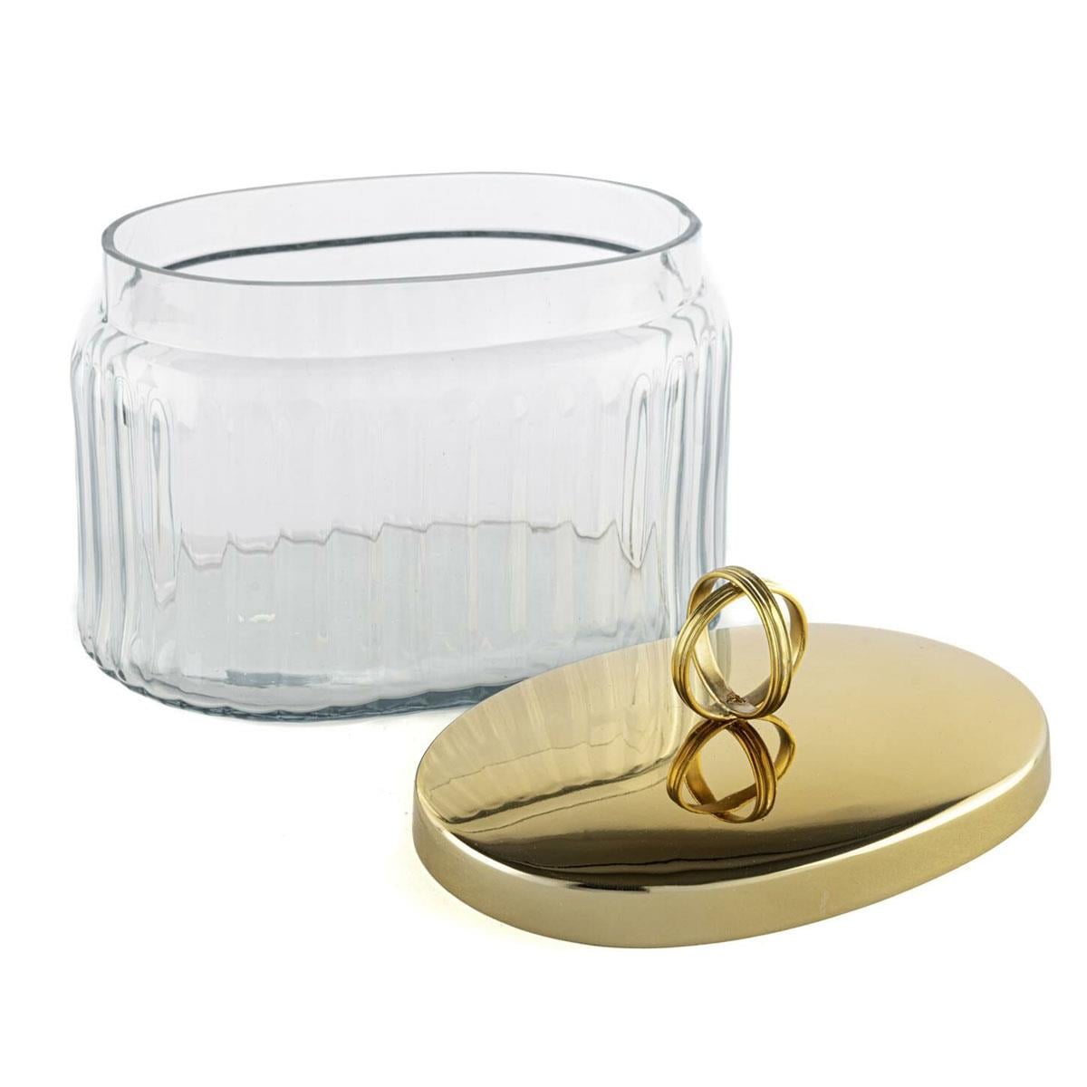 Gold Kapaklı Oval Cam Kavanoz 18x14x16cm - Dekoratif Saklama Kutusu