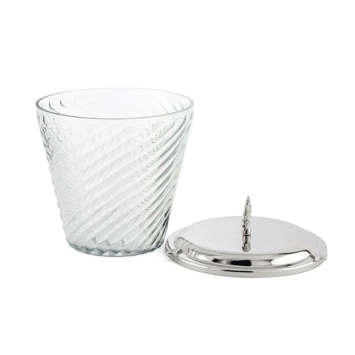 Gümüş Kapaklı Burgulu Cam Kavanoz 17x20 cm - Dekoratif Metal Kulplu