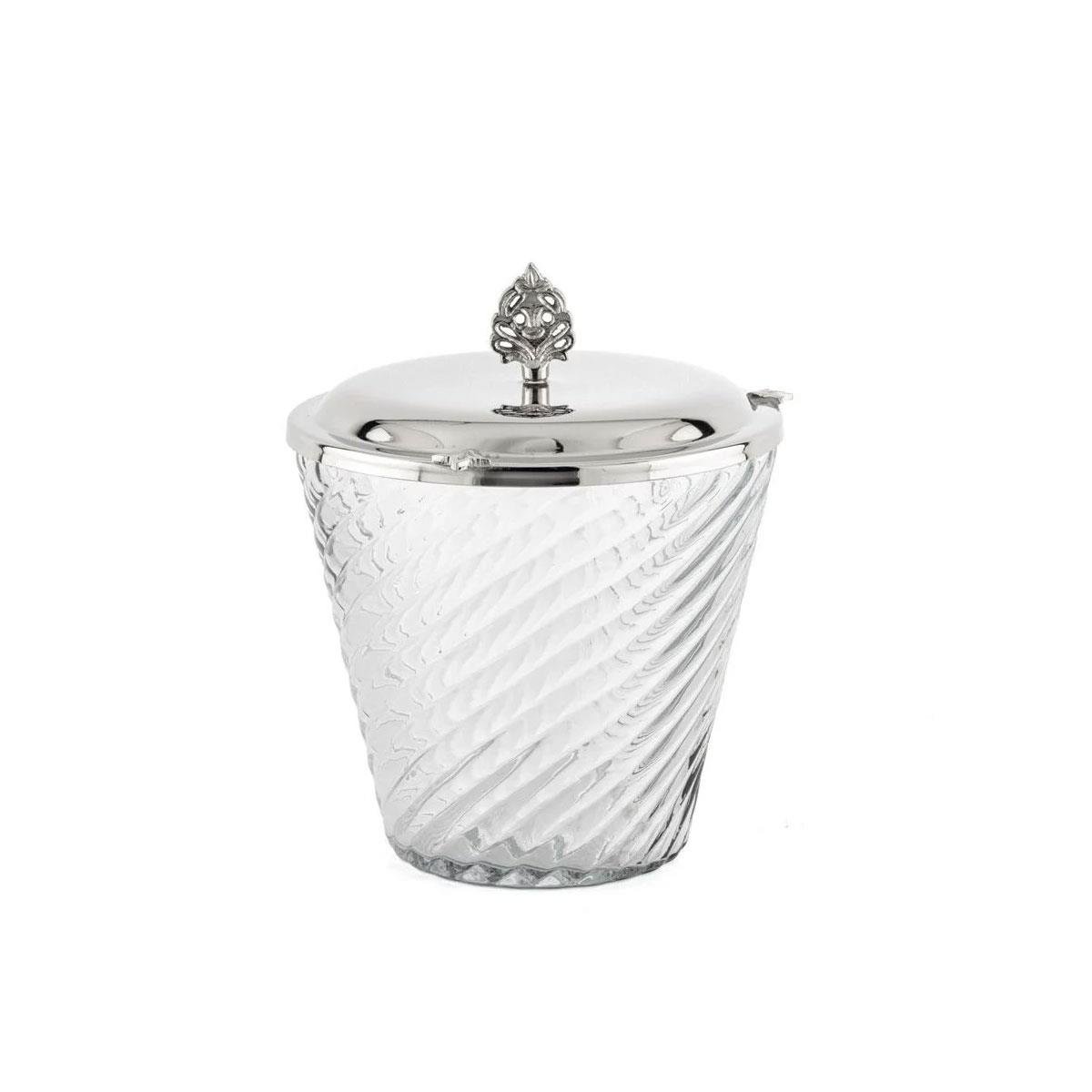 Gümüş Kapaklı Burgulu Cam Kavanoz 17x20 cm - Dekoratif Metal Kulplu