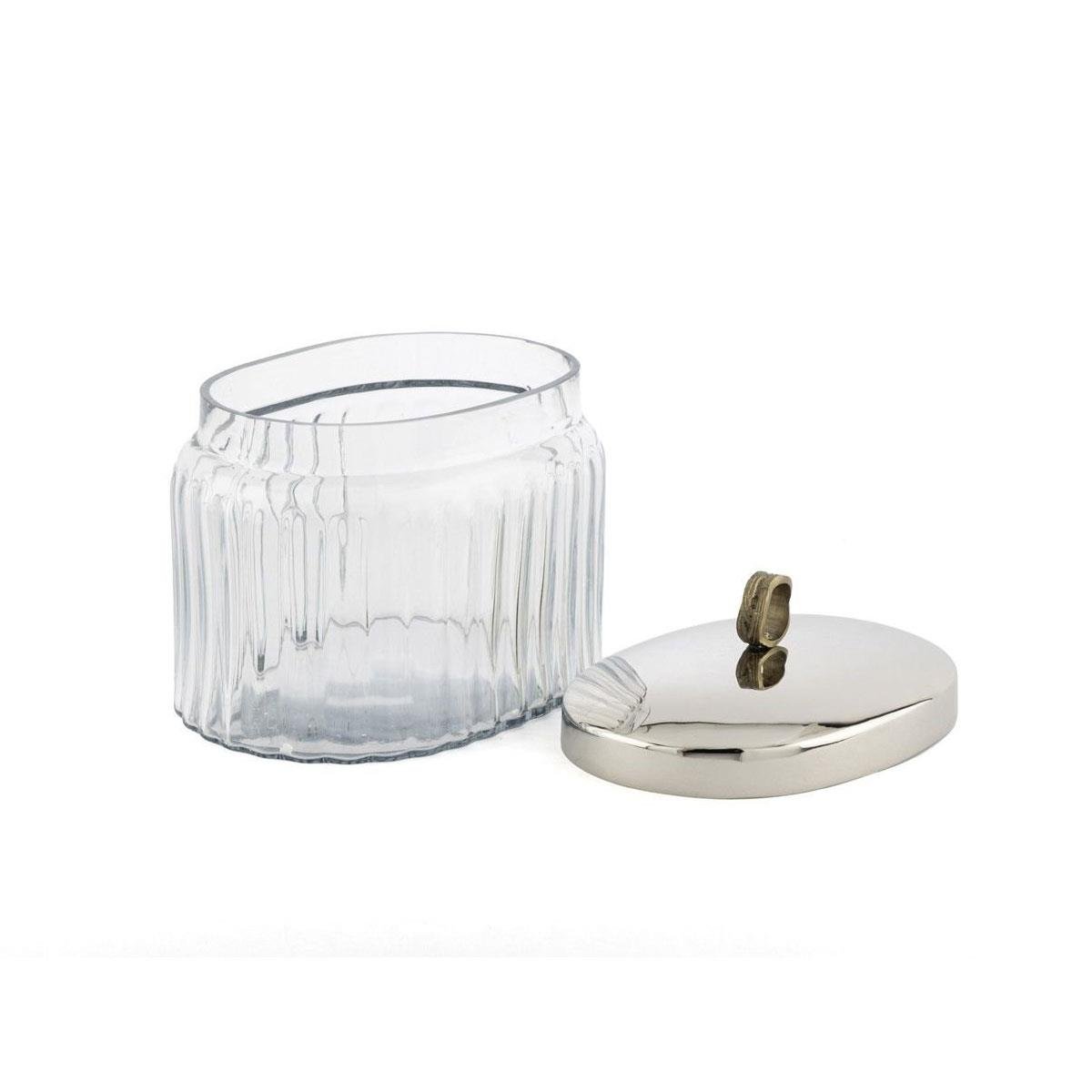 Gümüş Kapaklı Oval Fitilli Cam Kavanoz 16x12x15 cm - Dekoratif Metal Kulplu