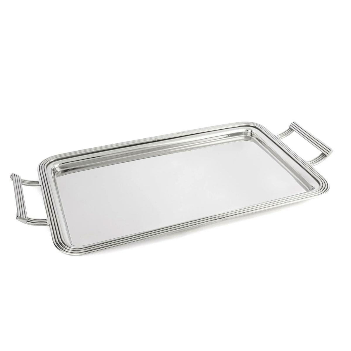 Gümüş Renk Dik Kulplu Metal Tepsi 55x29cm - Büyük Boy Dekoratif Sunum