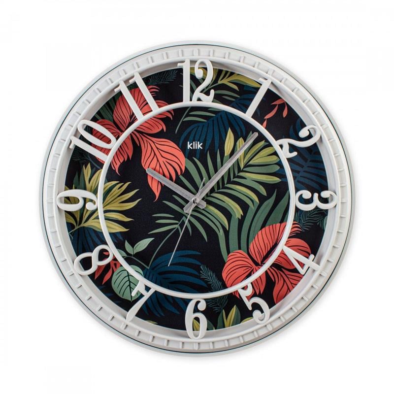 Hisar Egzotik Duvar Saati 40 cm | Tropikal Desenli Sessiz Saat