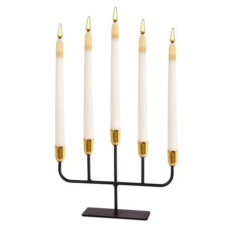 H&R 5'li Şamdan Dikdörtgen Ayak Siyah Gold - Hera