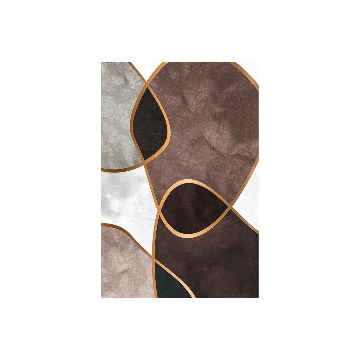 Kahve ve Bej Geometrik Hatlı Modern Soyut Tablo