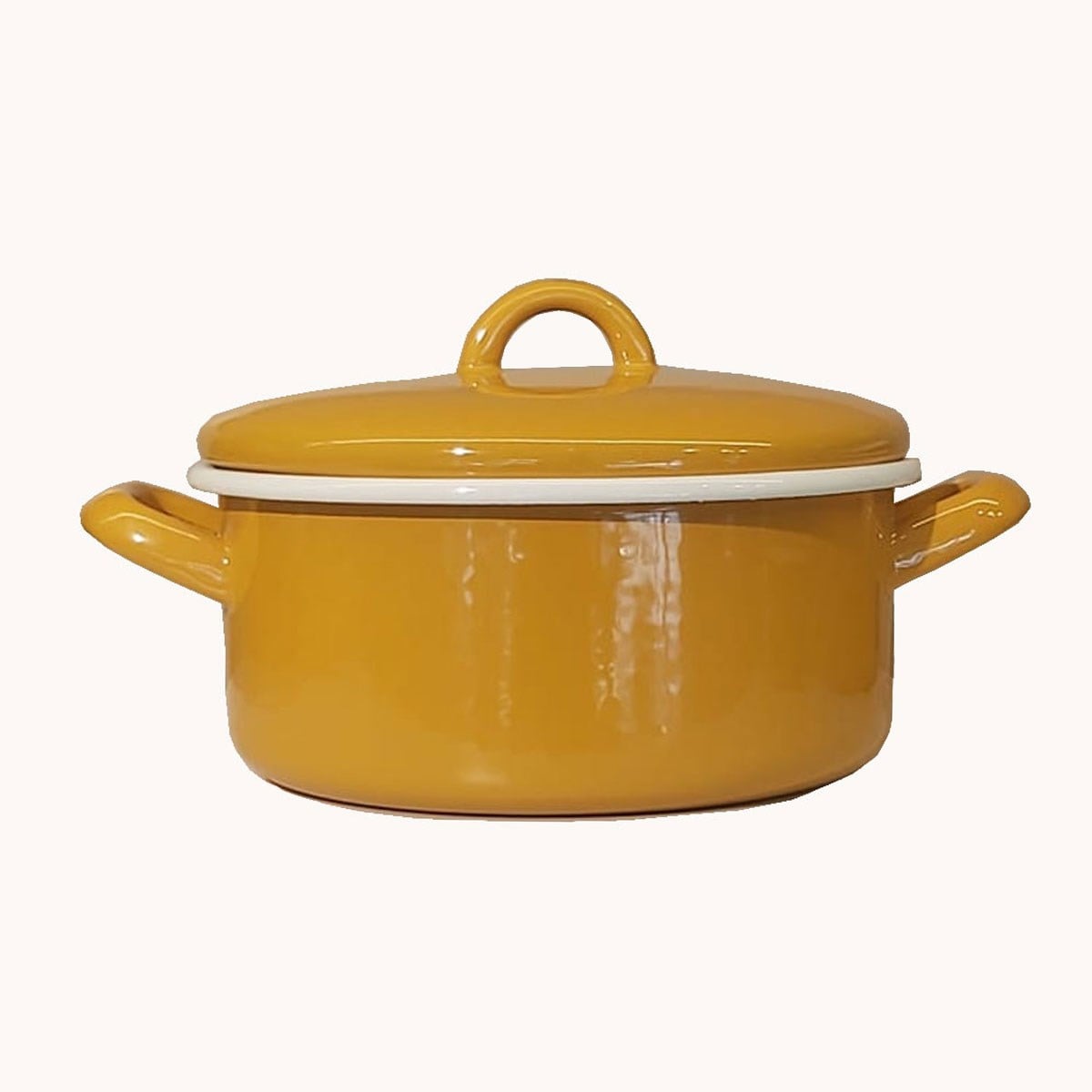 Çamlıca Home - Kapaklı Emaye Derin Tencere Altın Sarı 20 cm Retro Tasarımlı Pişirme Grubu
