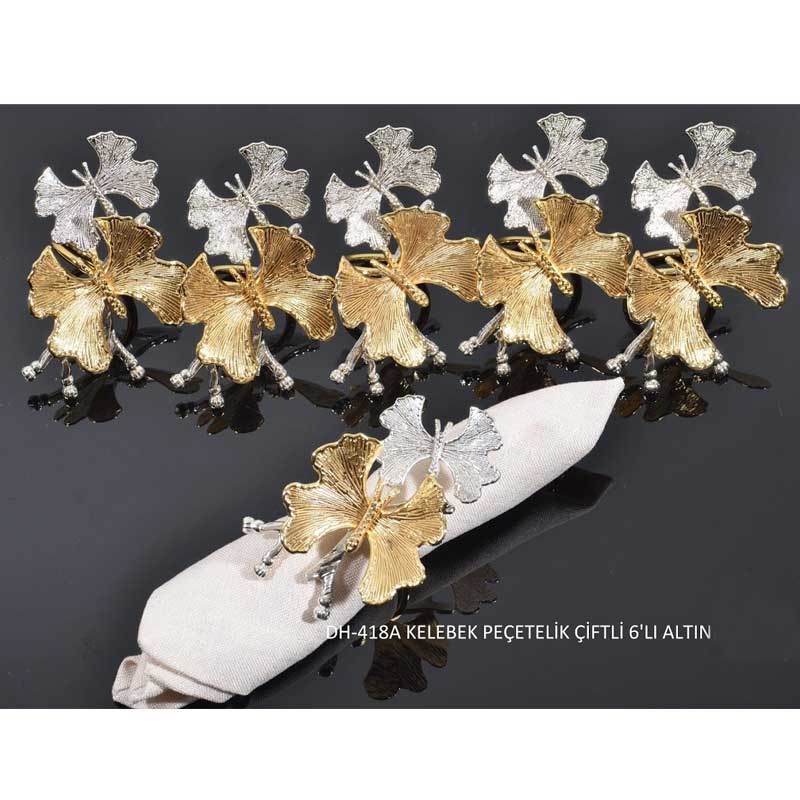 Kelebek Peçetelik Çiftli 6'lı Altın - Dream Home Accessories