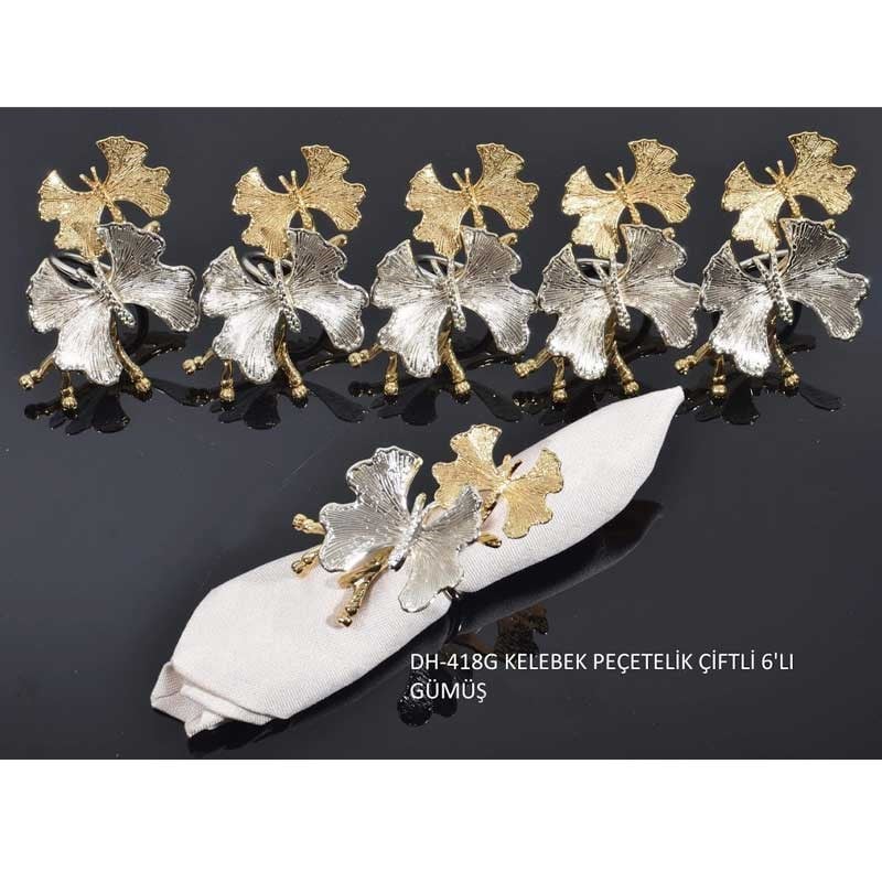 Kelebek Peçetelik Çiftli 6'lı Gümüş - Dream Home Accessories