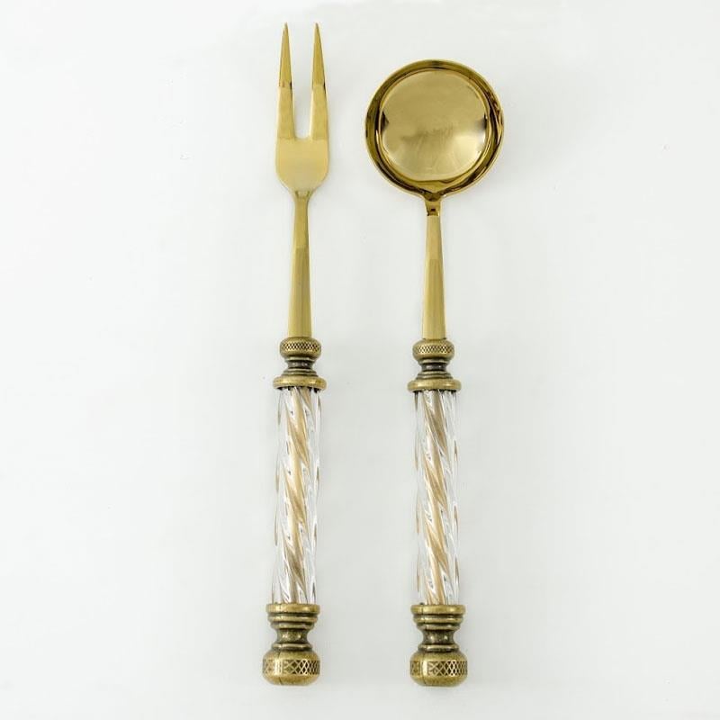 Kristal 2 Parça Et Çatalı ve Sos Kepçesi Seti Antik Titanyum - Çamlıca Home