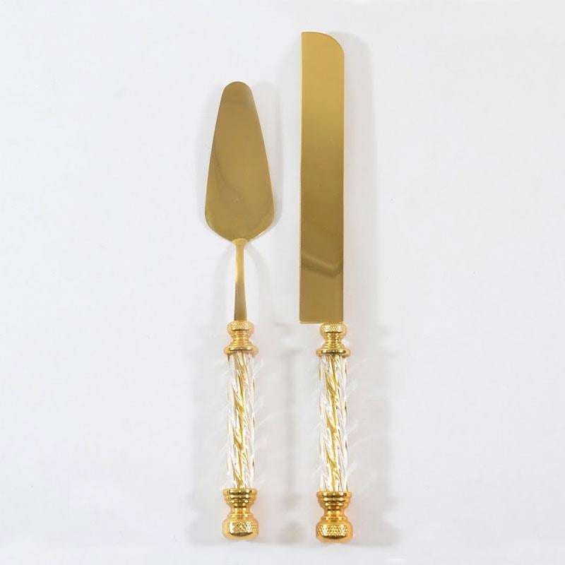 Kristal 2 Parça Pasta Servis Seti Altın Titanyum - Çamlıca Home