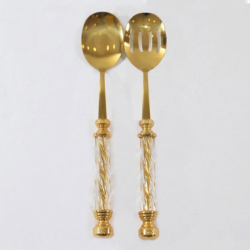 Kristal 2 Parça Salata Servis Seti Altın Titanyum - Çamlıca Home