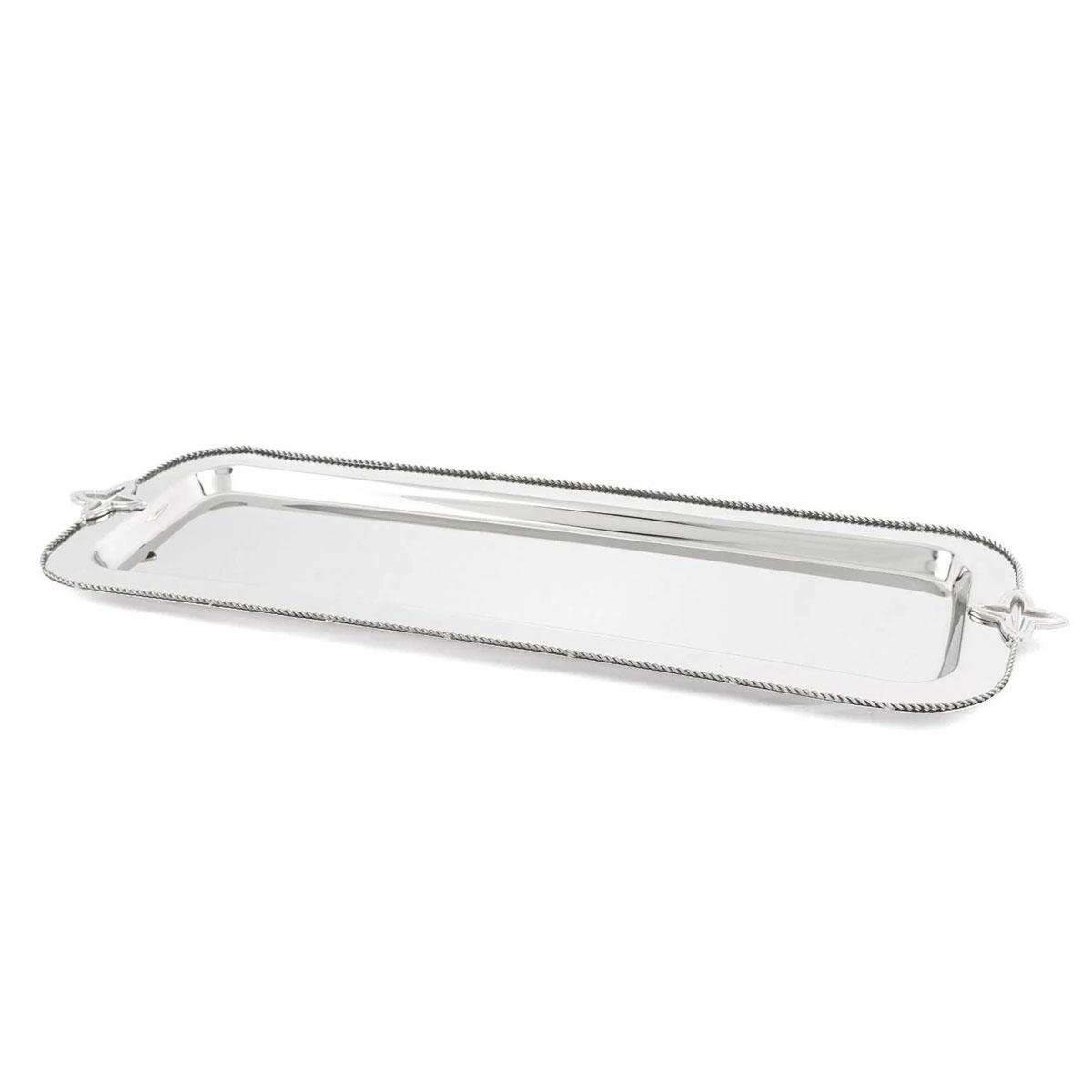 Mary 61x21 cm Büyük Boy Gümüş Metal Dik Tepsi - Burgu Kenarlı Servis Tepsisi