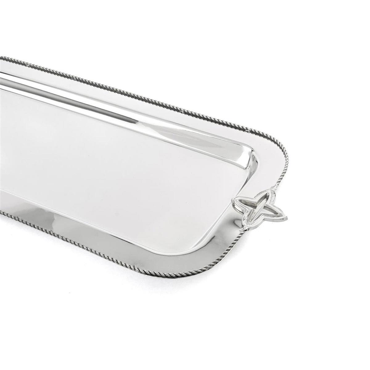 Mary 61x21 cm Büyük Boy Gümüş Metal Dik Tepsi - Burgu Kenarlı Servis Tepsisi