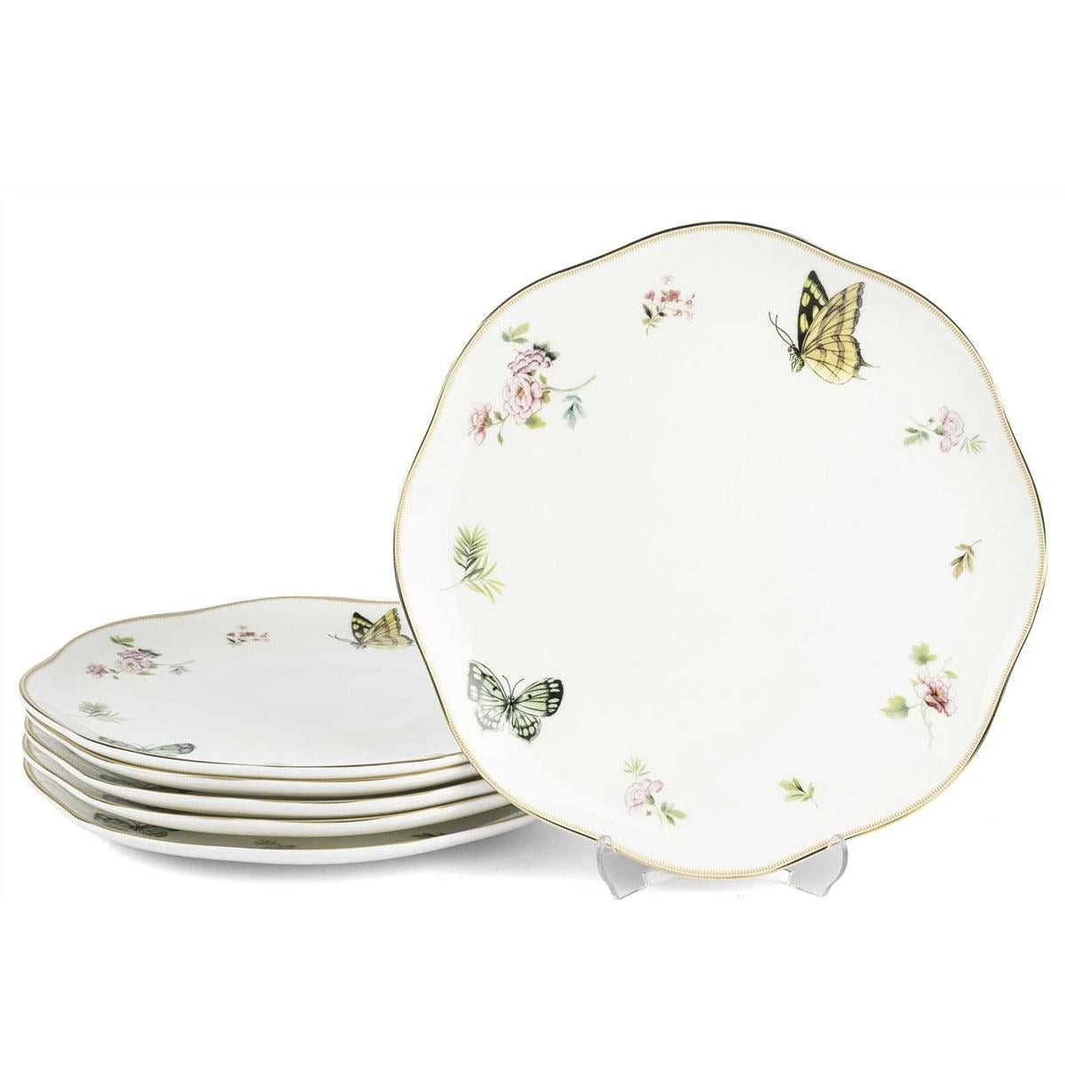 Mikasa Moor Wings of Spring 6'lı Porselen Servis Tabağı 27 cm - Gold Yaldızlı Dalgalı Kenarlı, Kelebek Desenli Ana Yemek Tabağı